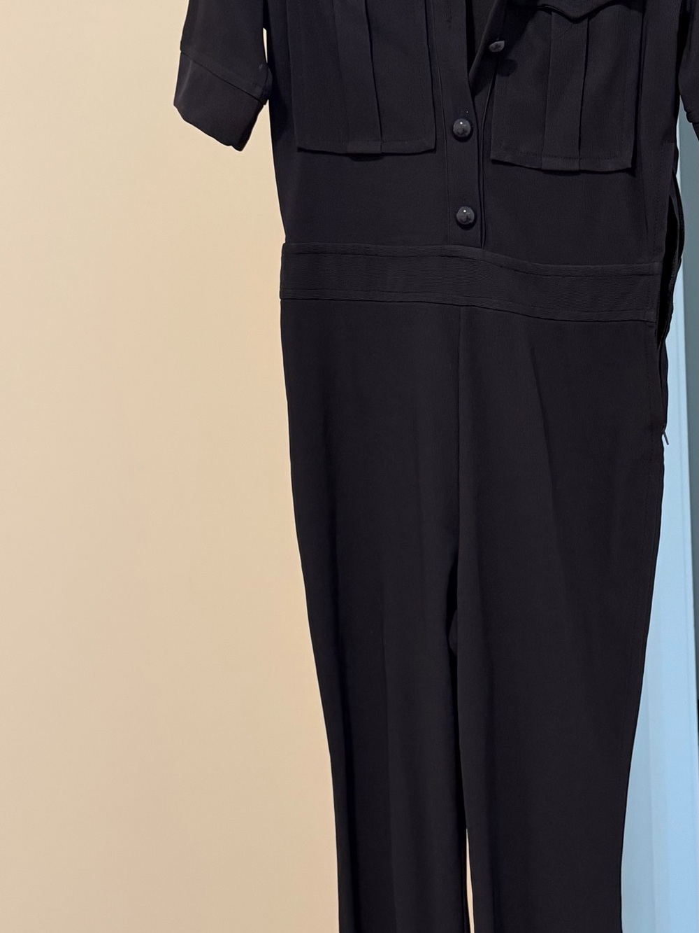 New H& M Navy Blue Women's Jumpsuit - Tailored Short Sleeve, size 8.